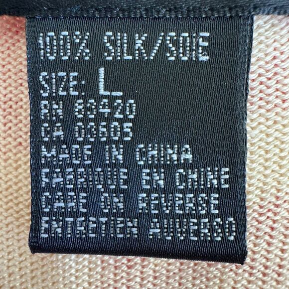 August Silk Knit Button Down Lightweight Red Cream Casual Luxury Cardigan  SZ L - Picture 13 of 15